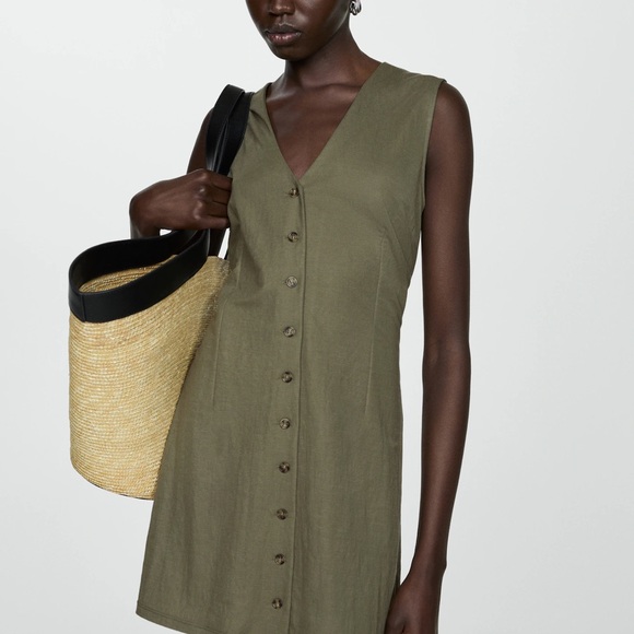 MANGO OLIVE SHORT BUTTONED DRESS NWT SMALL - Picture 1 of 4
